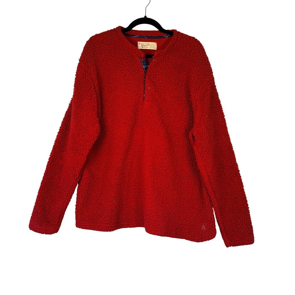 Original Penguin Mens Red Sherpa Fleece Quarter Snap Pullover Sweater Large - Picture 2 of 5